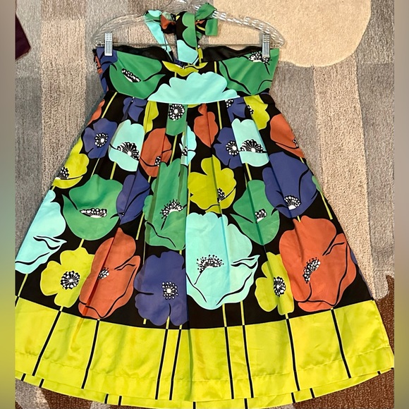 James Coviello Pavot Strapless/Halter Mini Dress Artisan Floral in Fall Palette - Picture 7 of 7